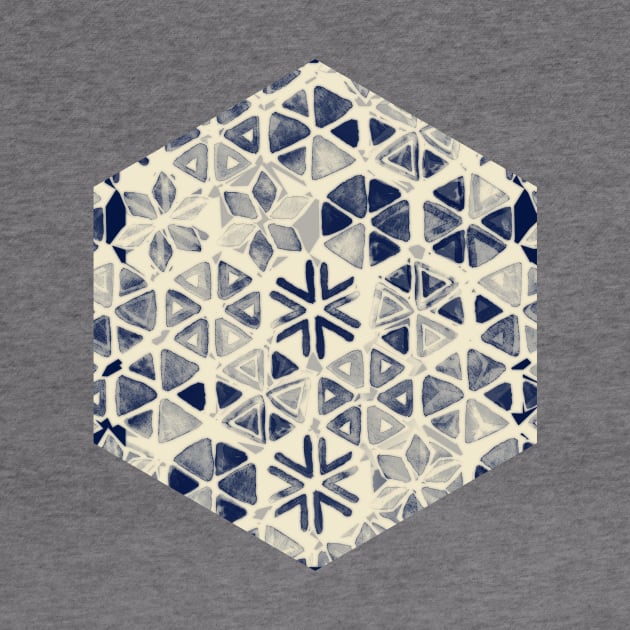 Hand Painted Triangle & Honeycomb Ink Pattern - indigo & cream by micklyn